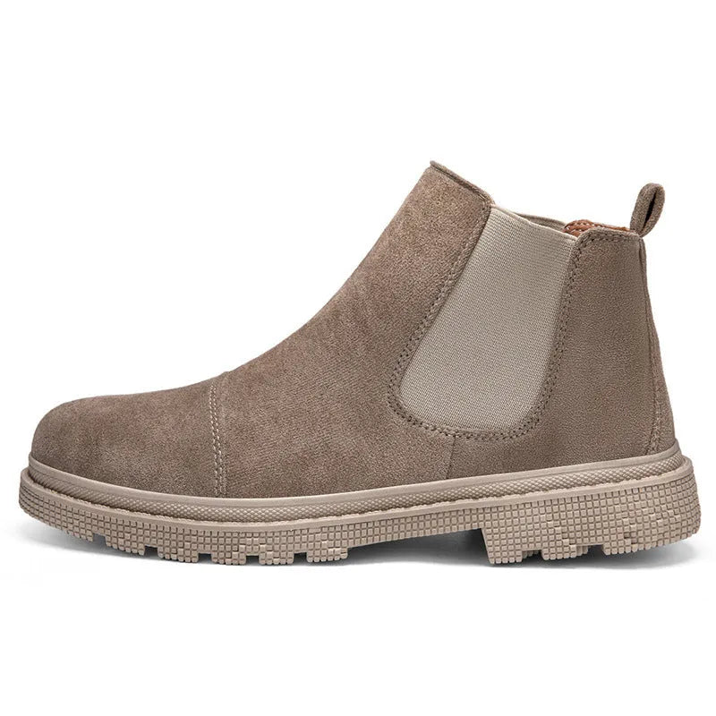 Gao Banglun men's slip-on retro boots in khaki with round toe and lace-up front