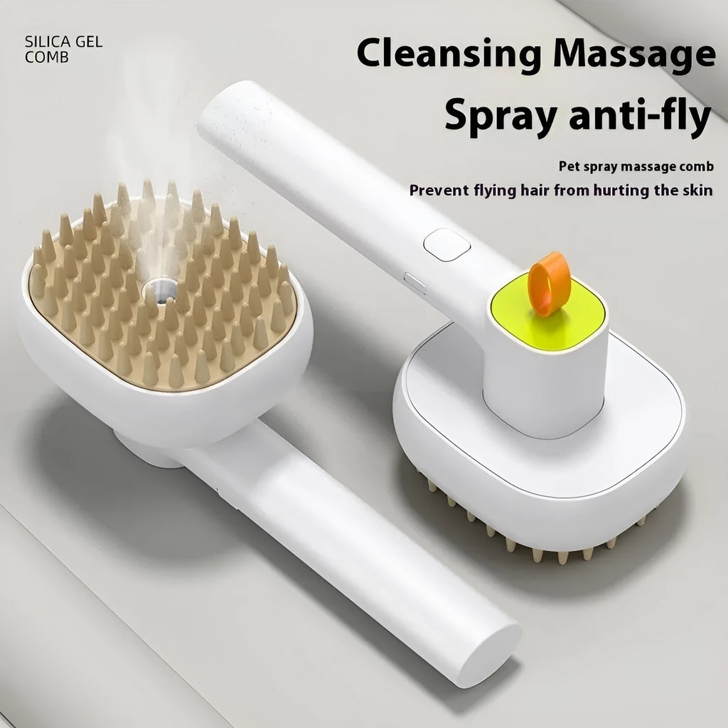 Electric massage spray pet comb in blue ABS with soft teeth, 17.7 cm size