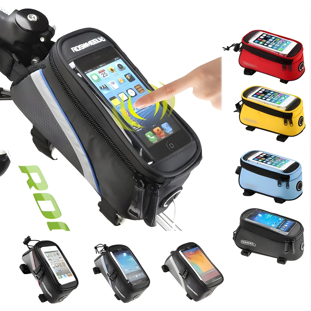 ROSWHEEL PVC bicycle frame bag for iPhone mobile phones in black, blue, red or yellow