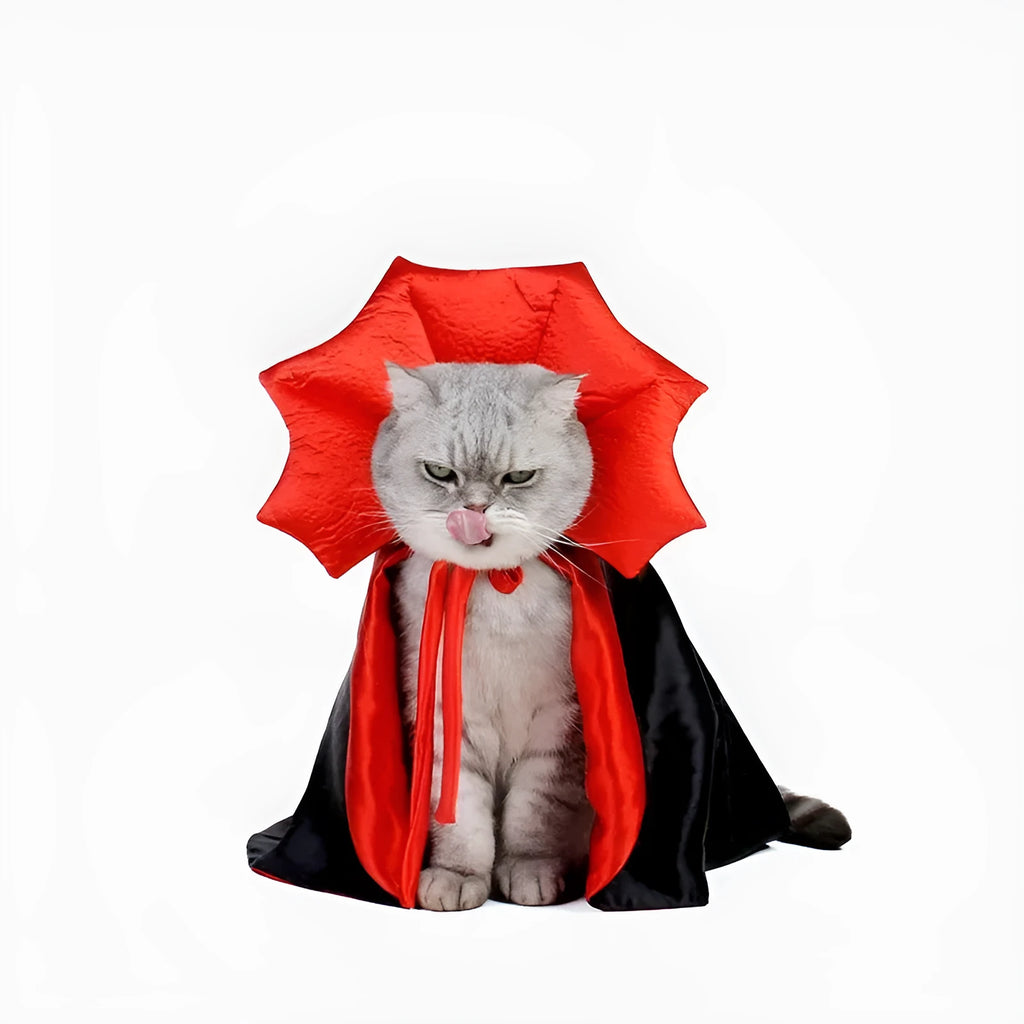 Halloween vampire cloak costume for small dog or cat with size chart
