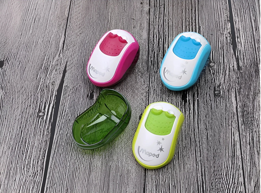Single hole pencil sharpener with closed compartment design for standard and thick pencils