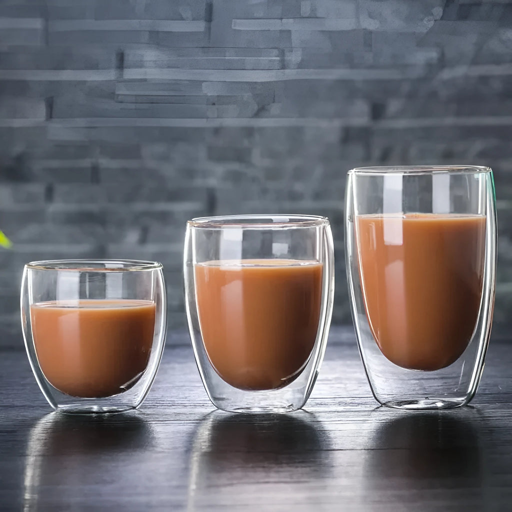 Double wall heat resistant glass coffee cup Chinese style 250ml on table