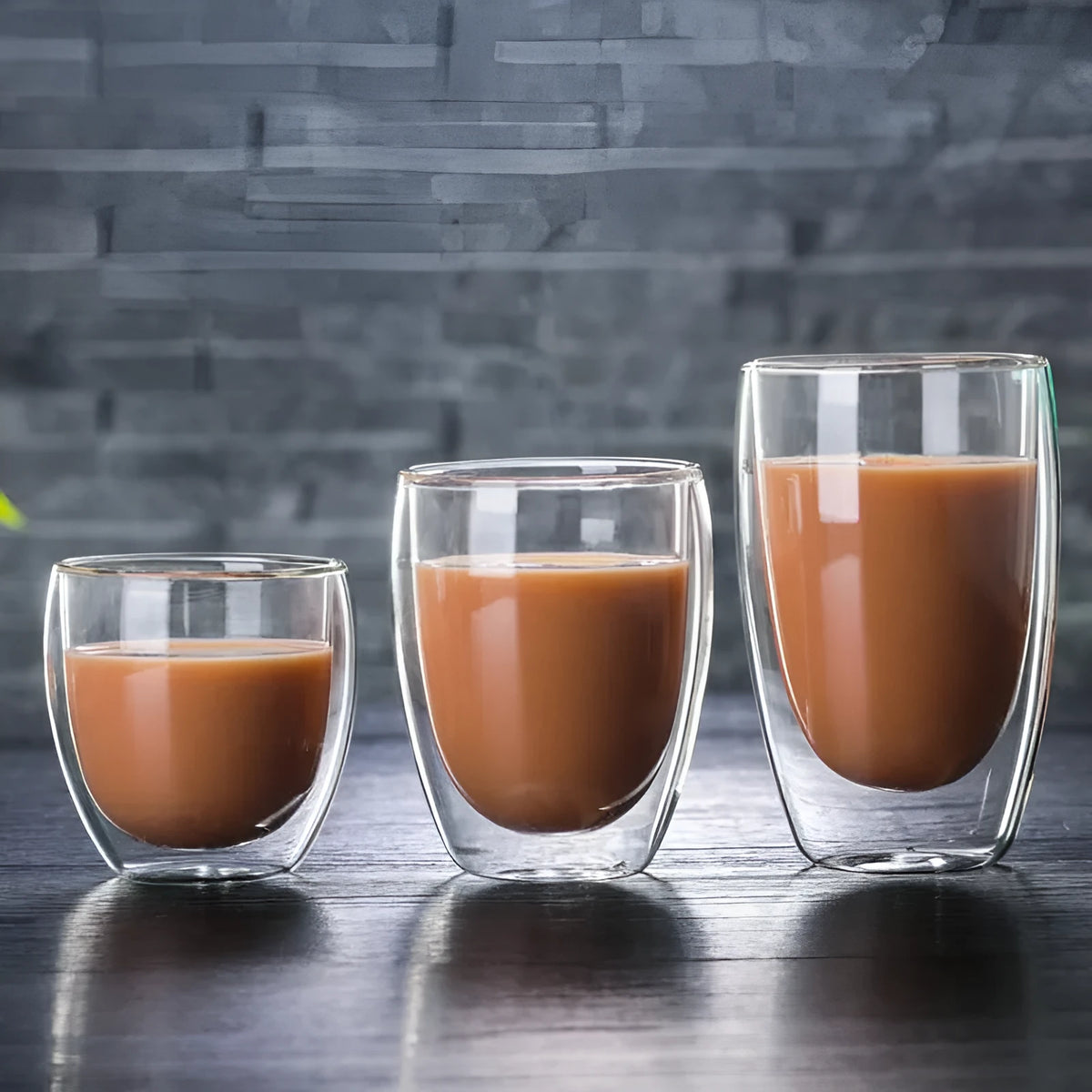 Double wall heat resistant glass coffee cup Chinese style 250ml on table