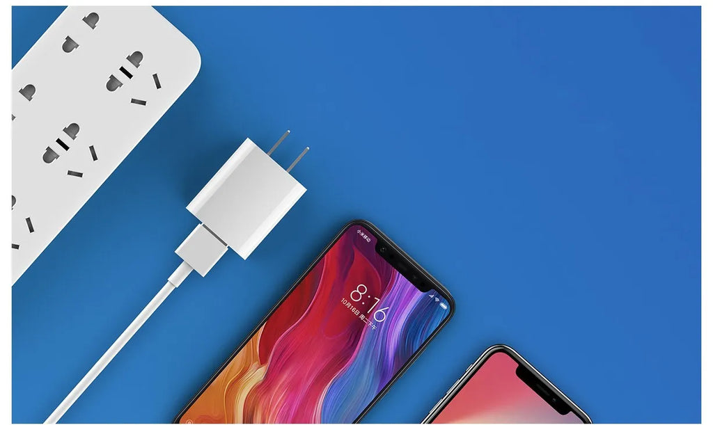 Mi USB fast charger in white, USB-A wall adapter, 62.5 x 39.2 x 21.8mm, model MDY-08-EH
