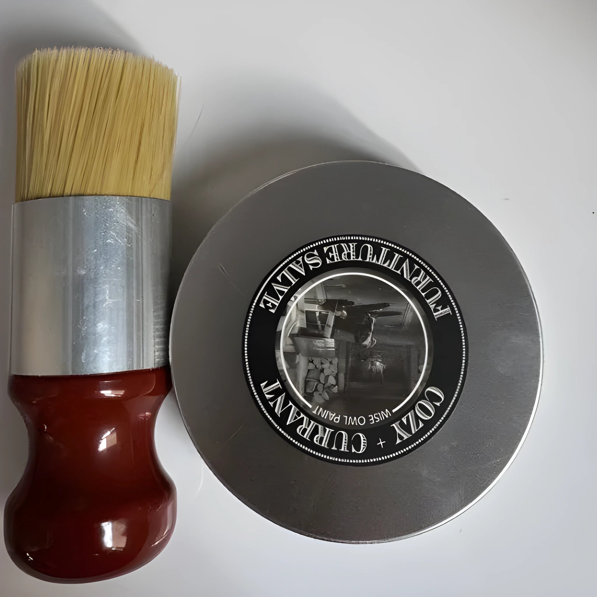 Wise Owl Furniture Salve For Leather with brush and ointment tub in cartoon style
