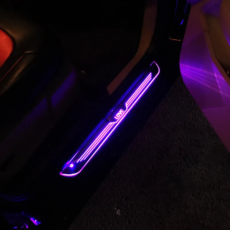 Set of 4 plastic custom-style car threshold strips with LED welcome light for automotive interior