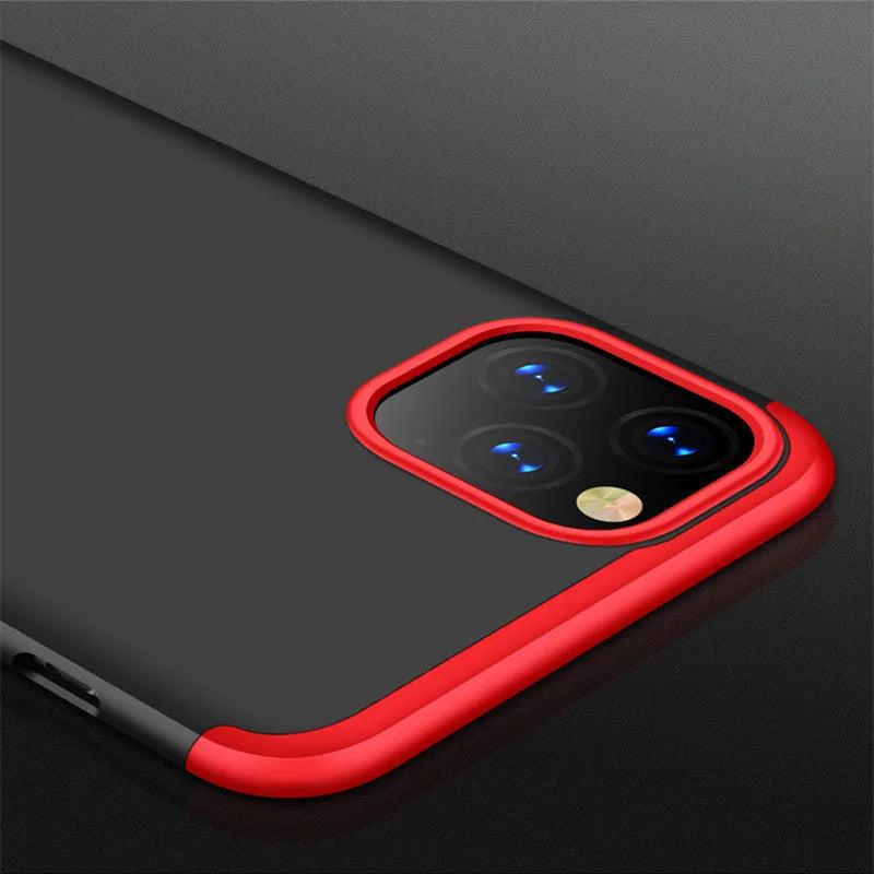 Three-section PC back cover for Apple iPhone 11 in black, blue, gold, pink, and red solid colours