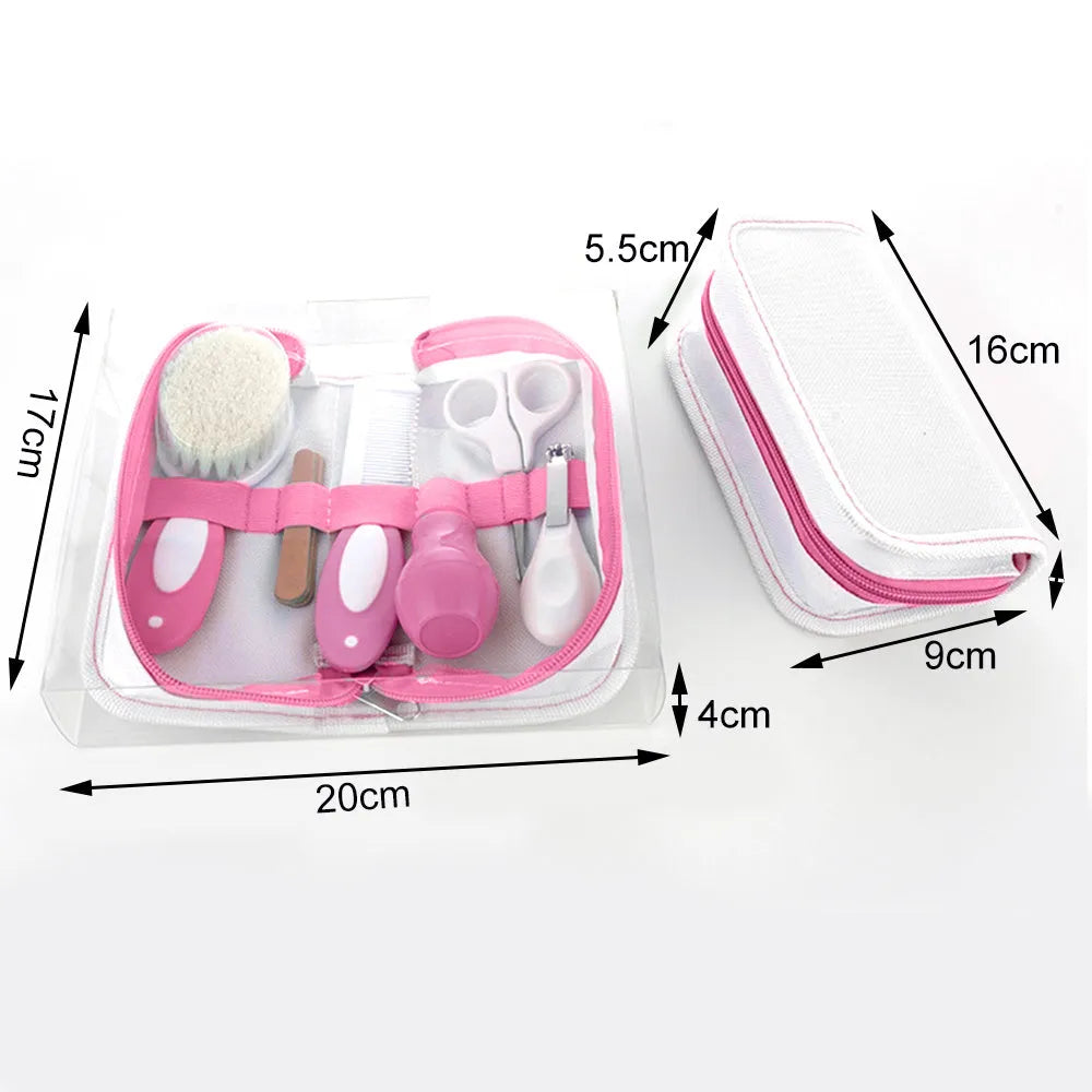 Crimson Cherry Pink case open to reveal a 6-piece baby nail comb and grooming care set.