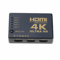 Black 5-in-1 HDMI switcher with remote control suitable for HDTV and high-definition devices