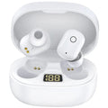 Bluetooth headset with charging box showing true power display window, available in black and white