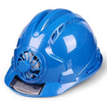 PE sunshade helmet with solar fan for construction site sun protection, shown in blue, red, white or yellow
