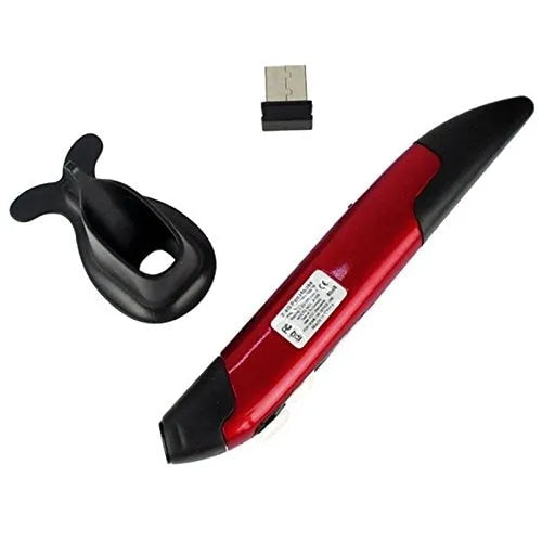 Wireless optical pen mouse in blue pen shape with USB receiver and support stand