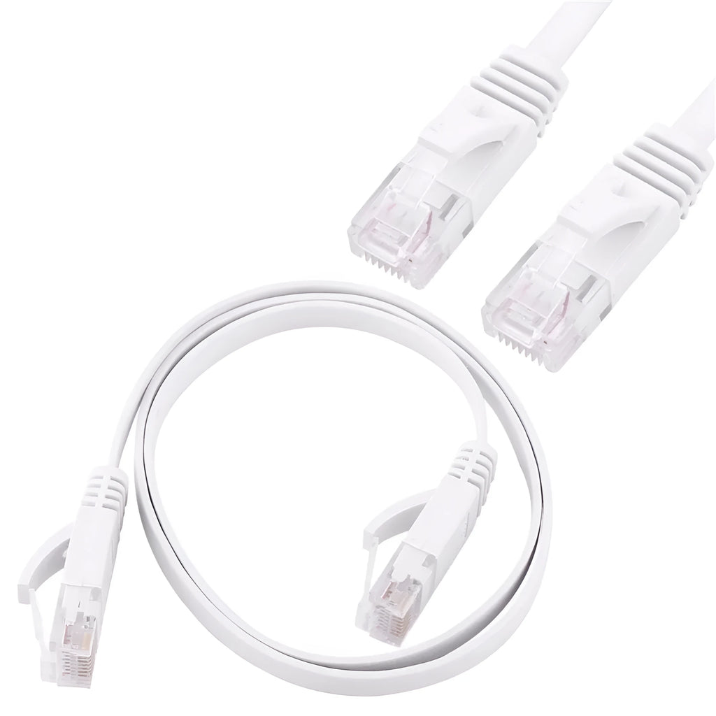 CAT6 unshielded flat network cable 0.5m in white with RJ45 connectors for router broadband