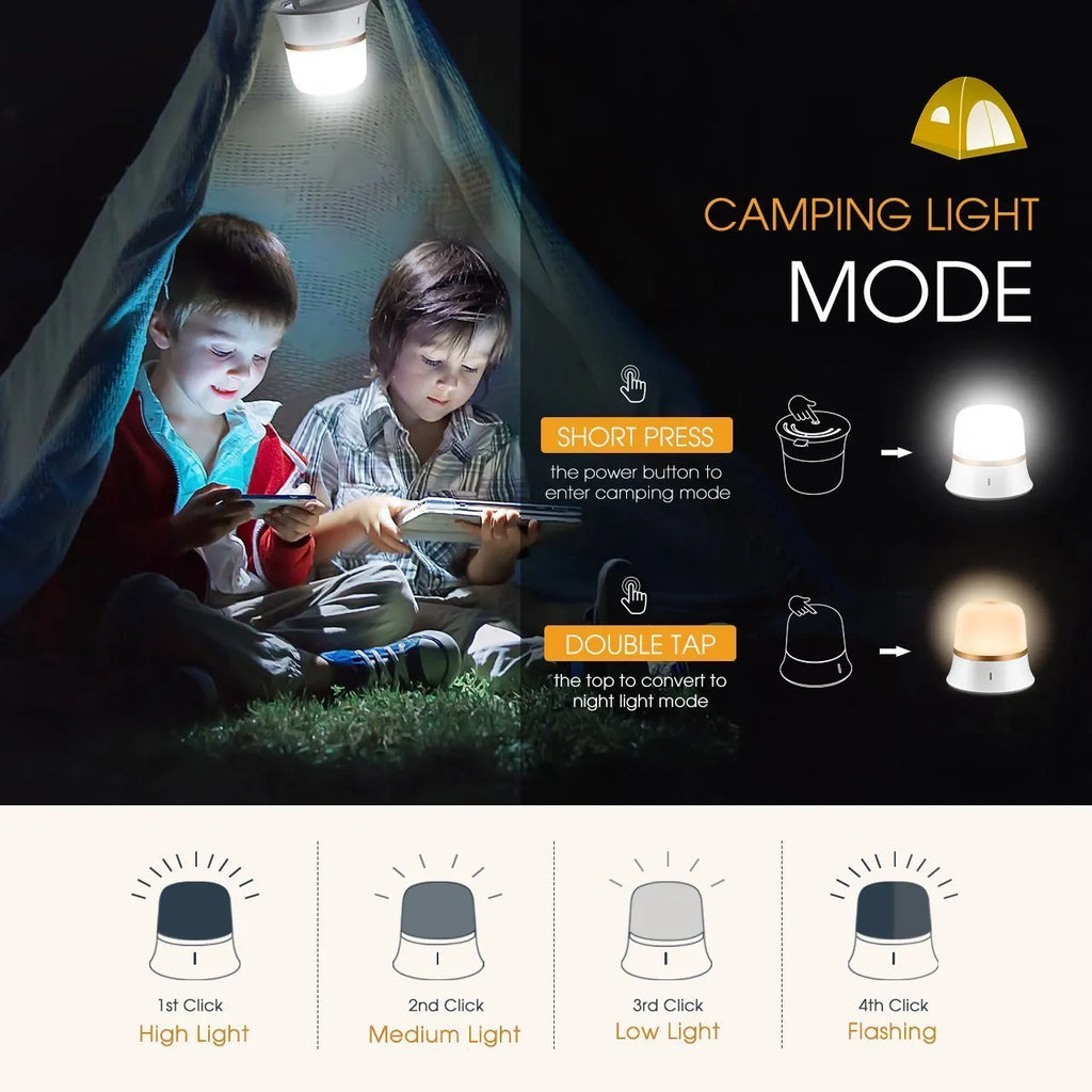 White bedside night light with touch controls, motion sensor, and rechargeable battery.