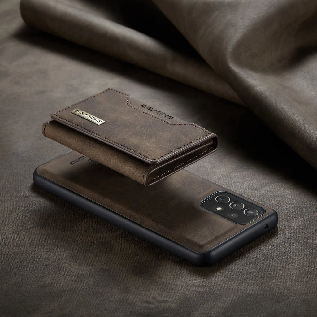 Samsung anti-fall wallet phone case in PU leather with card slot and magnetic bracket, retro style, multiple colours