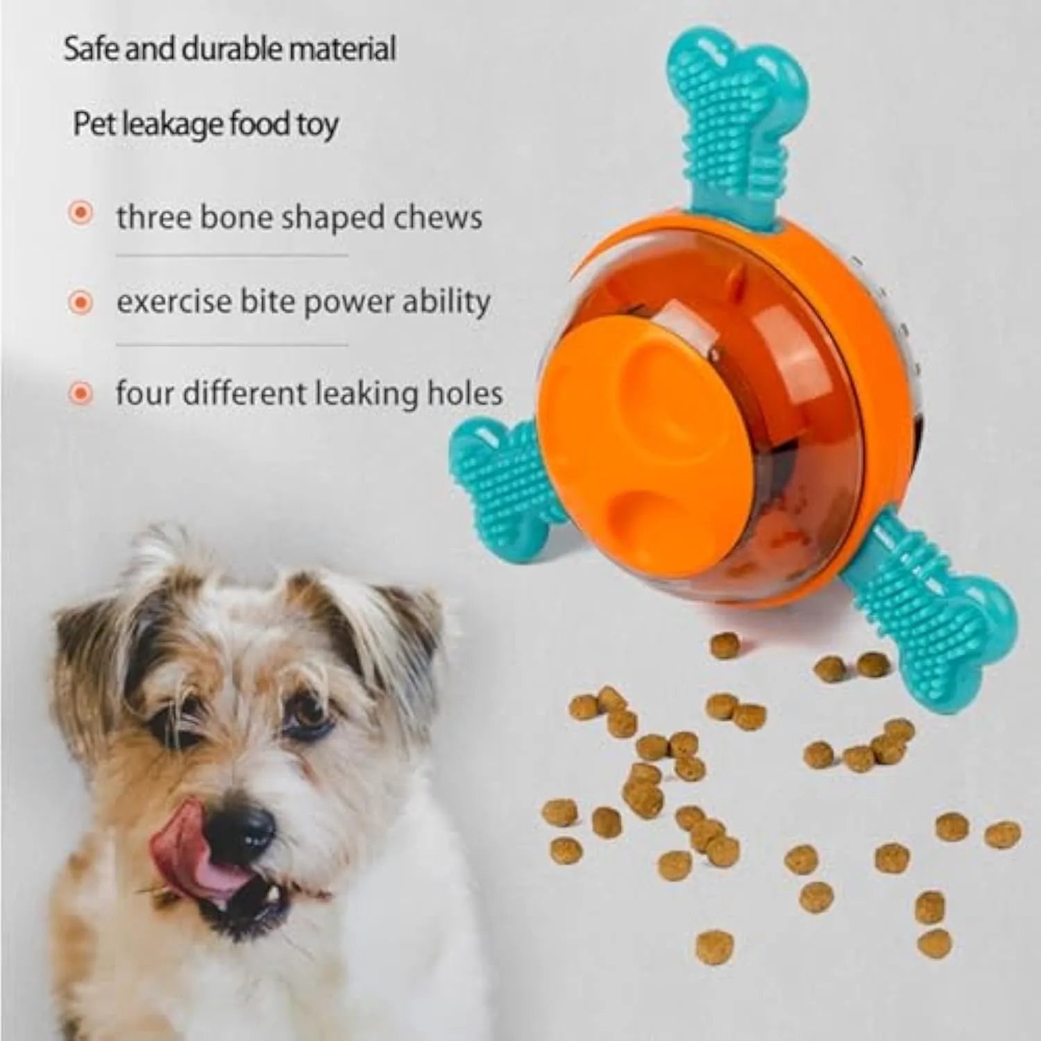 Blue interactive chew toy and slow feeder for small and medium puppies with rubber bone attachments