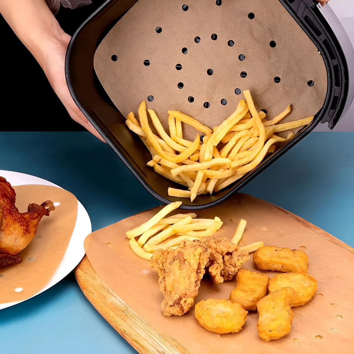 200 pack oiled paper square air fryer liners 8 inch and 9 inch natural colour with holes