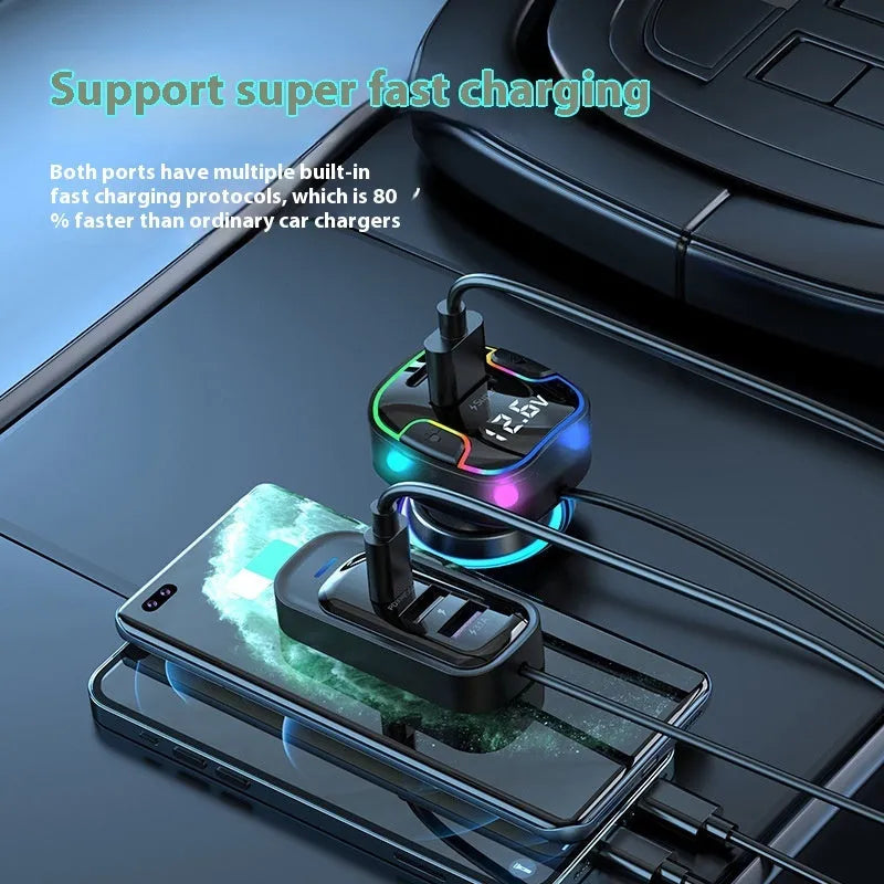 YQ8-Black coloured 5-port 120W car PD fast charger with multiple charging interfaces