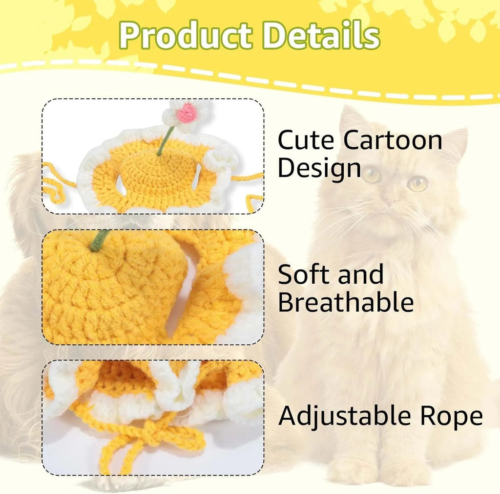 Knitted cartoon design pet hat for cat or small dog in green colour