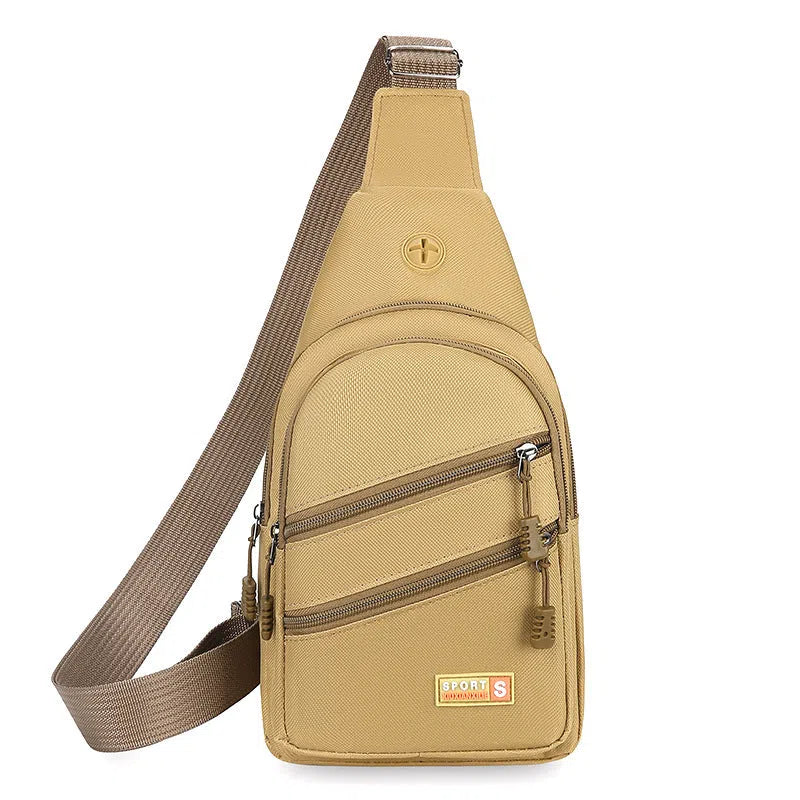 Lightweight waterproof canvas crossbody bag for men with stitching detail, one size, 7 colour options including khaki and black