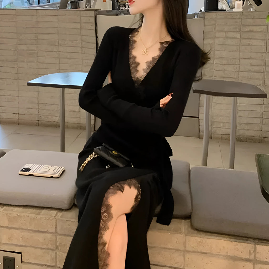Black slim-fit women's formal skirt with a princess line silhouette on a hanger.