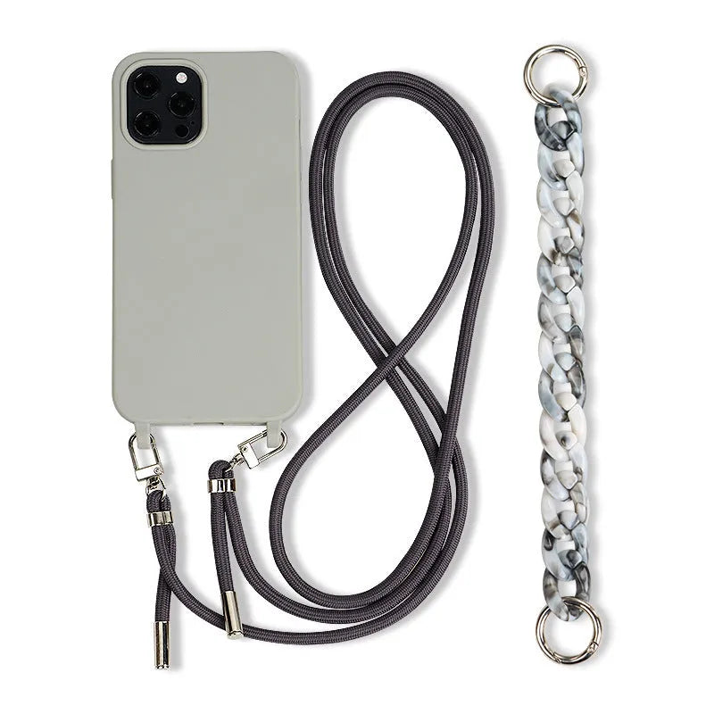 Grey lanyard TPU phone case back cover for iPhone and Samsung Galaxy models