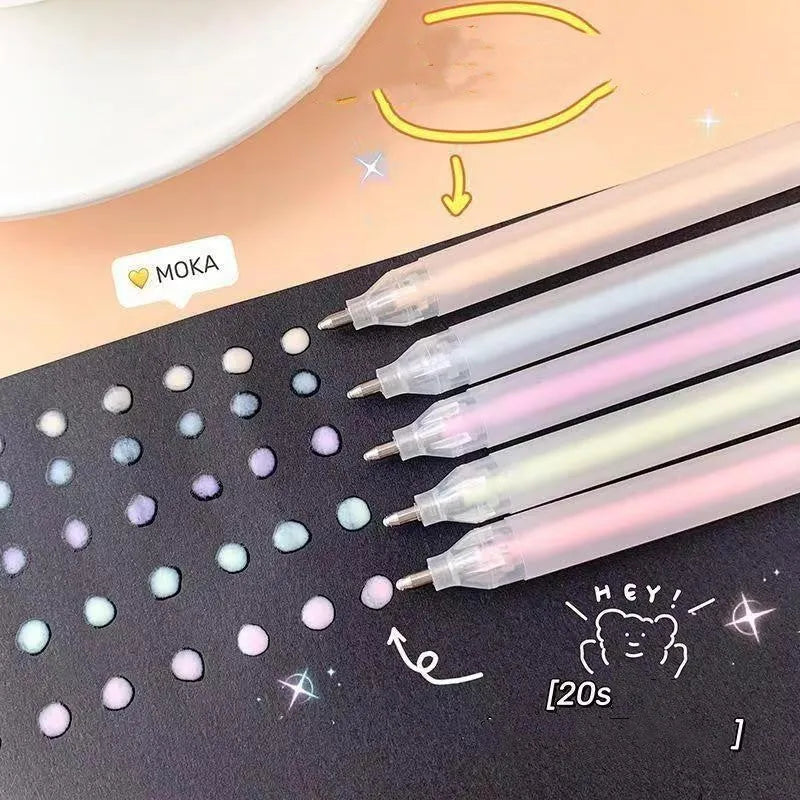 Macaroon coloured cap-pull quick-dry dispensing pen in yellow, white, blue, green, pink, and purple