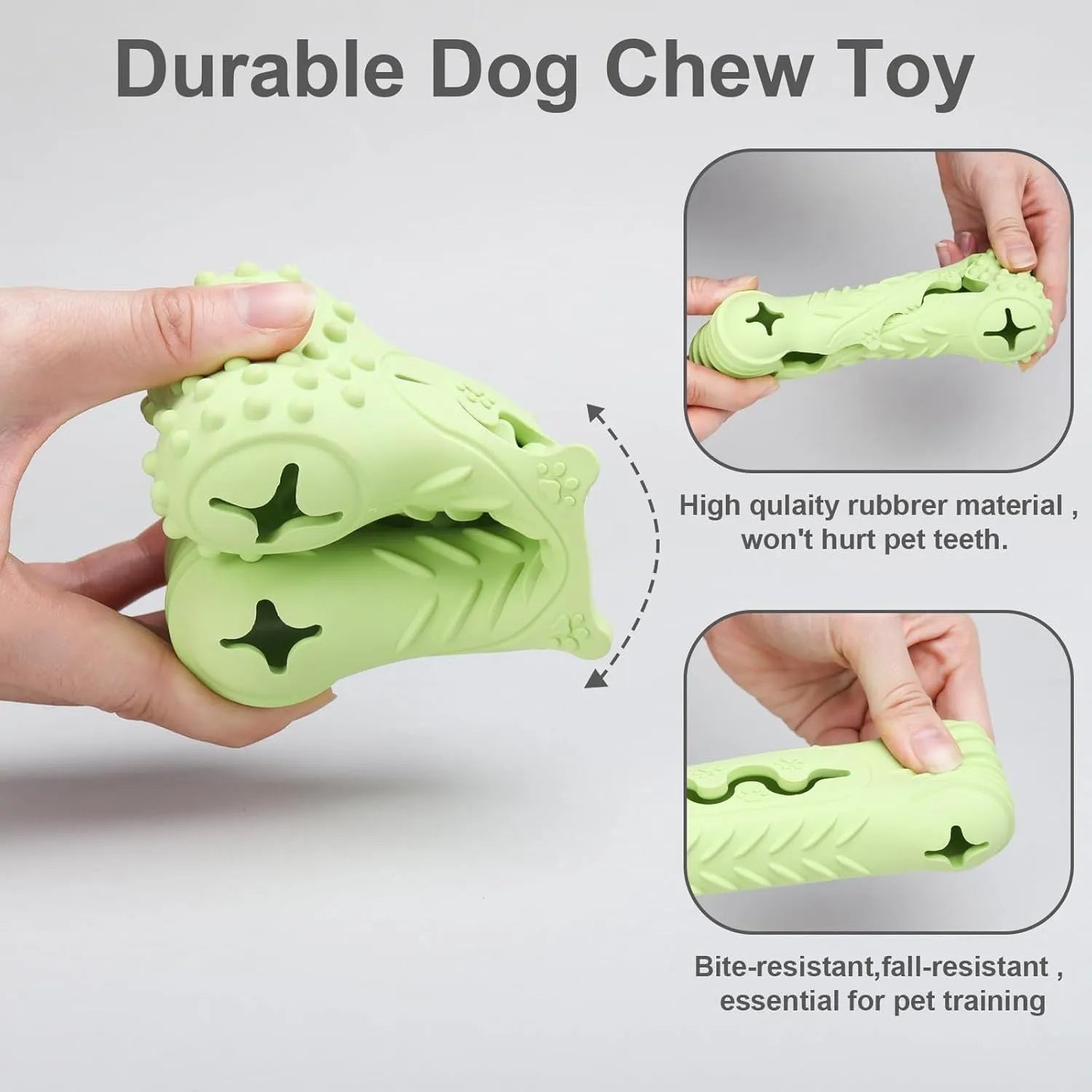 Blue natural rubber bone-shaped dog chew toy on a plain background