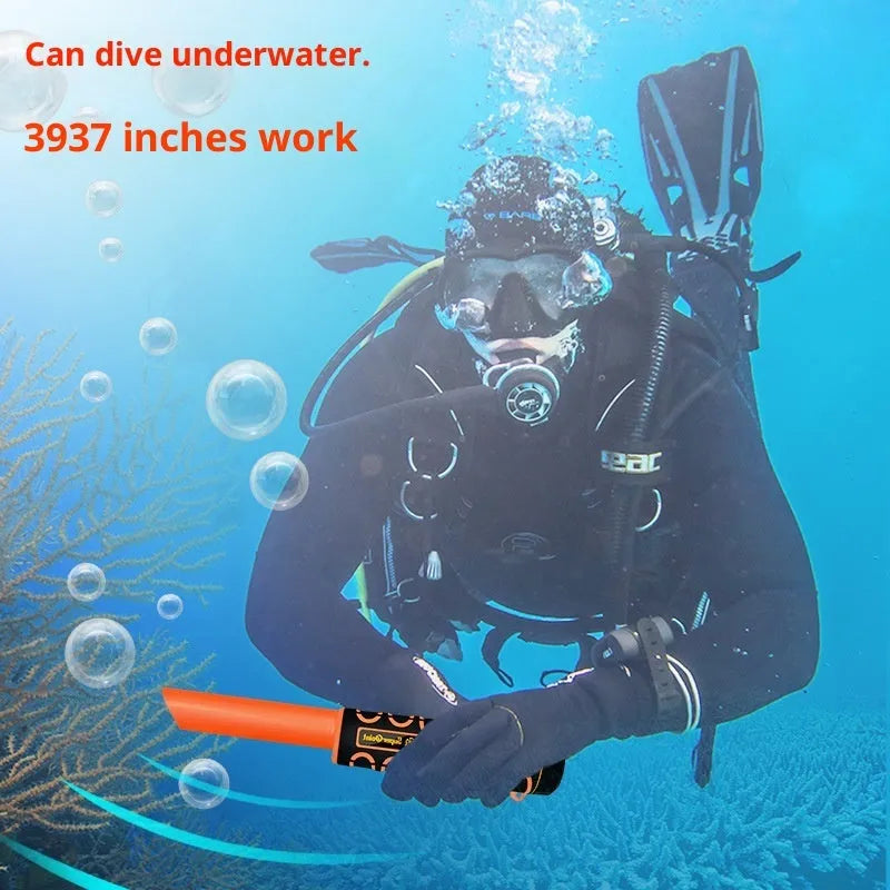 Fully waterproof outdoor treasure hunting metal detector with leather case and telescopic hanging wire