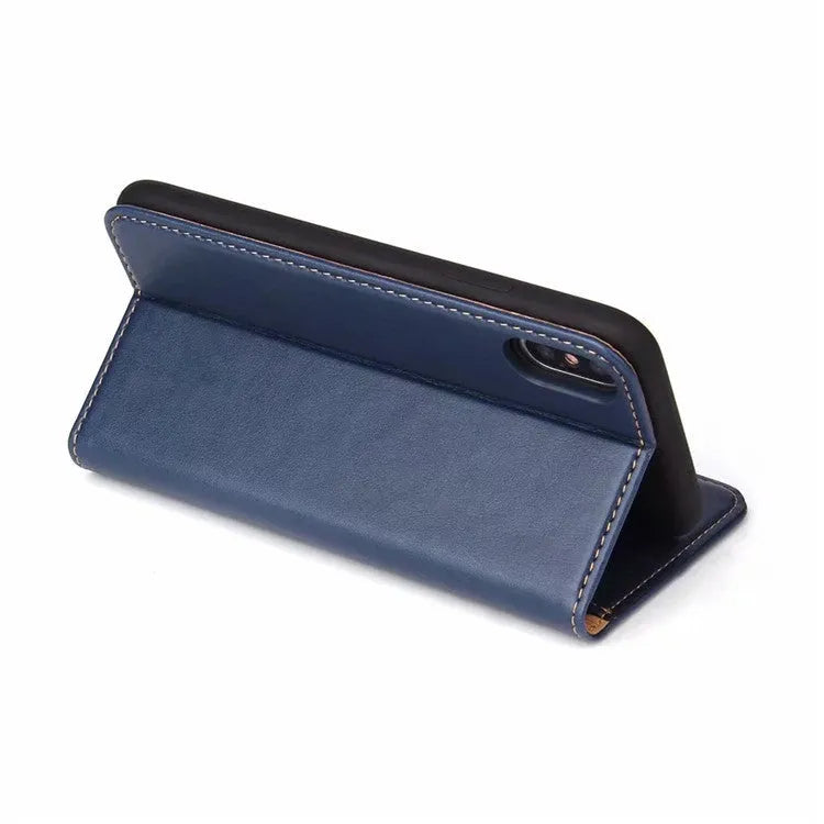 Clamshell PU leather wallet phone case for iPhone 11 in solid colour business style