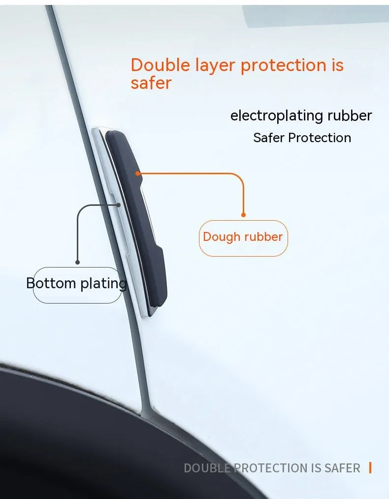 Four black plastic silicone car door bumper strips for side edge protection, each measuring 9.5 by 2 cm.