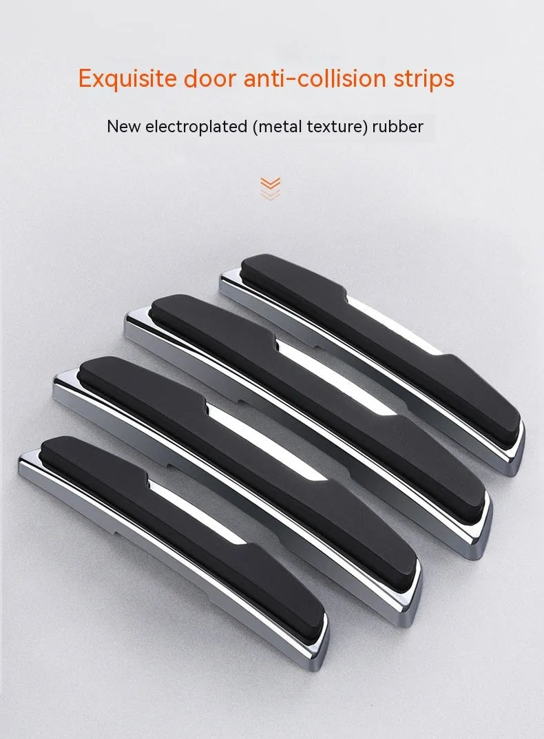 Four black plastic silicone car door bumper strips for side edge protection, each measuring 9.5 by 2 cm.