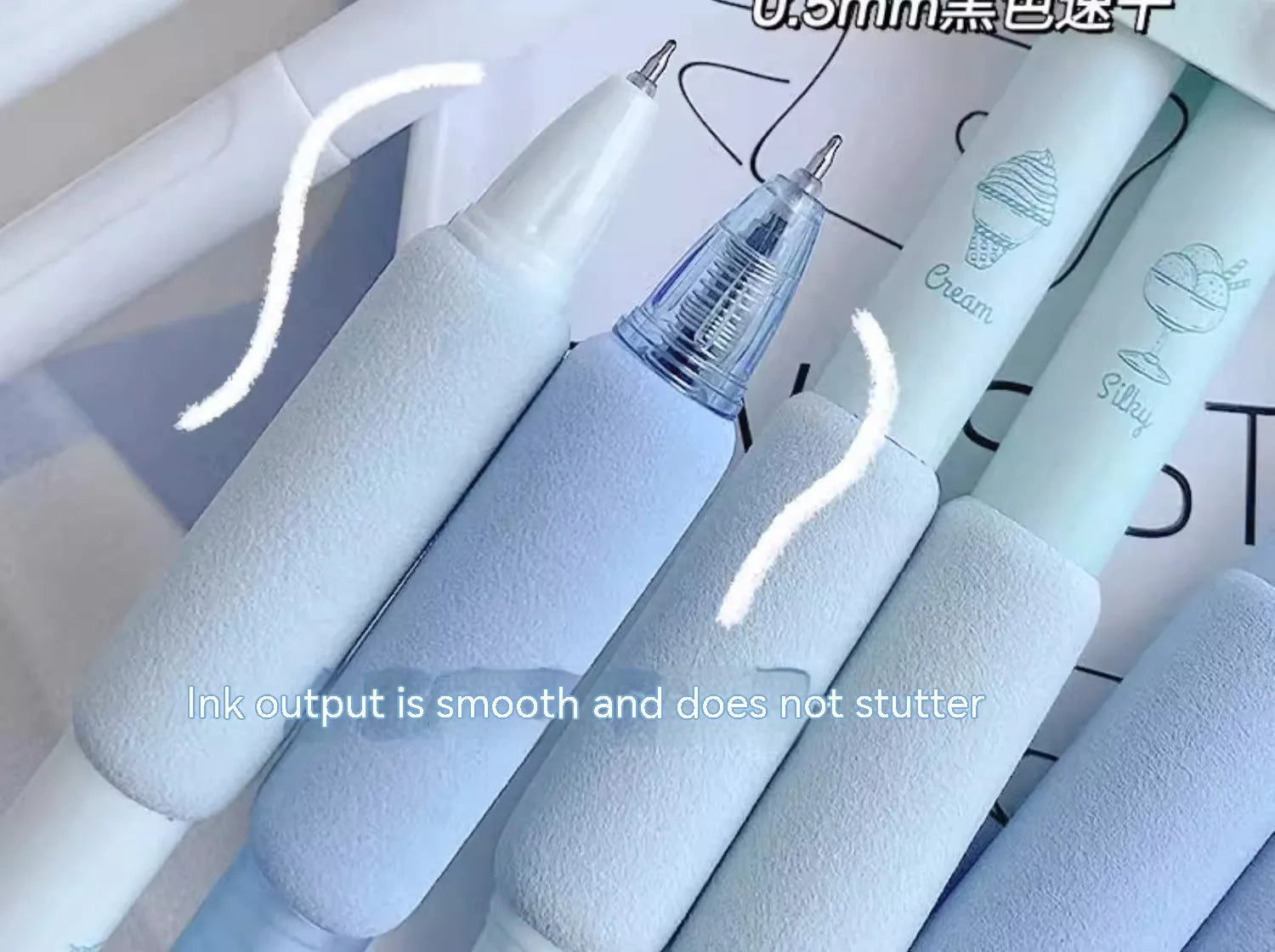Learning Office Ice Cream double-headed spinner press pens with 0.5mm tips in Cheese Mint and Sea Salt Ice Cup colours.