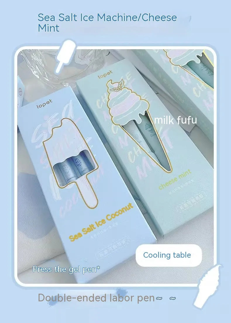 Learning Office Ice Cream double-headed spinner press pens with 0.5mm tips in Cheese Mint and Sea Salt Ice Cup colours.