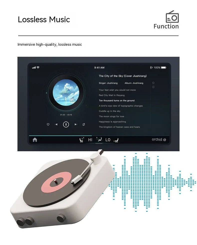 Black portable vehicle-mounted MP5 player with 7-inch LCD screen on a car dashboard bracket.