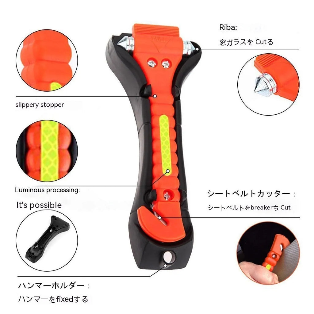 Red car emergency hammer with ABS handle and carbon steel head for breaking windows and cutting seat belts