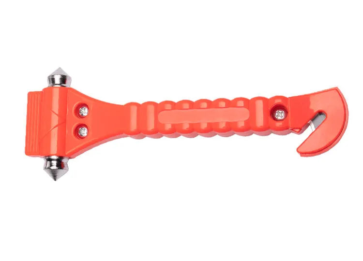Red car emergency hammer with ABS handle and carbon steel head for breaking windows and cutting seat belts