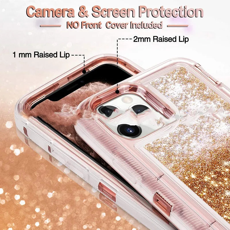Liquid quicksand three-in-one phone case for iPhone 14 in pink with TPU PC airbag back cover