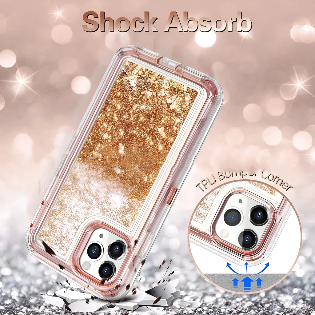 Liquid quicksand three-in-one phone case for iPhone 14 in pink with TPU PC airbag back cover