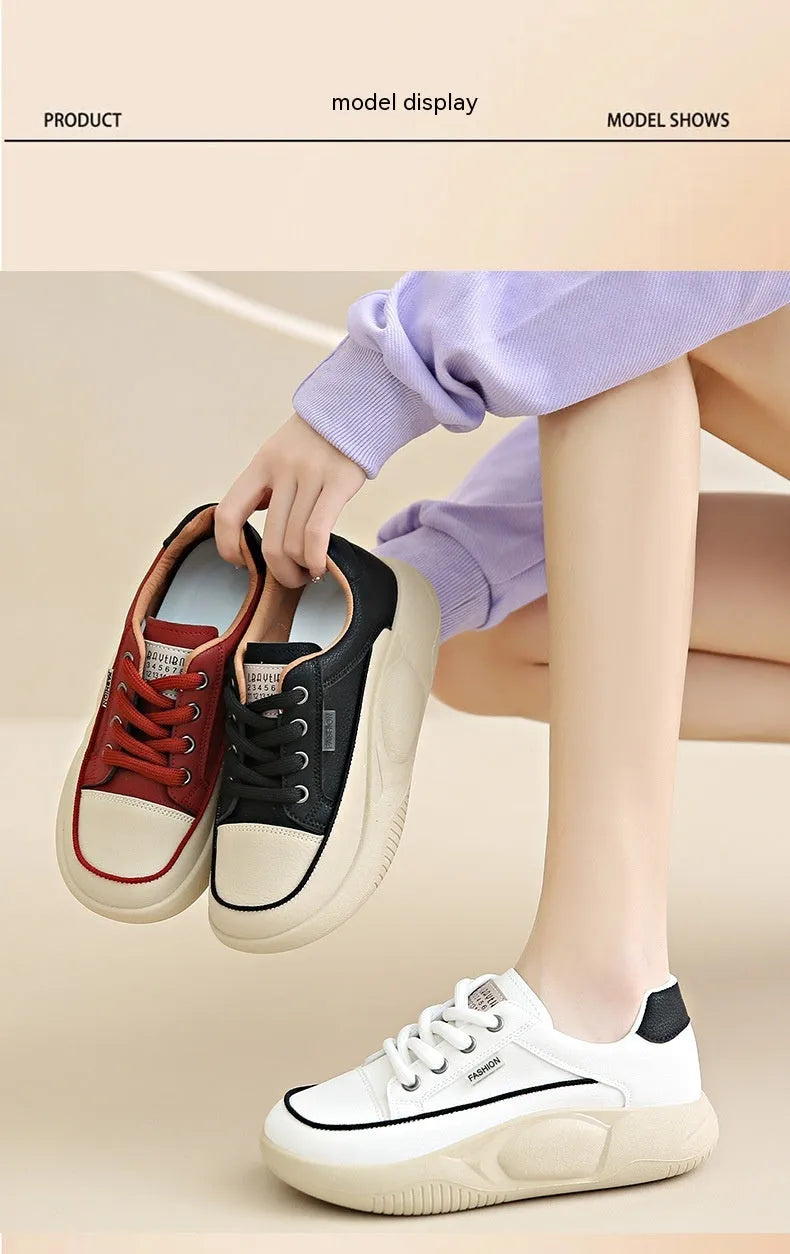 White women's artificial PU casual shoes with mid heel and lace-up design