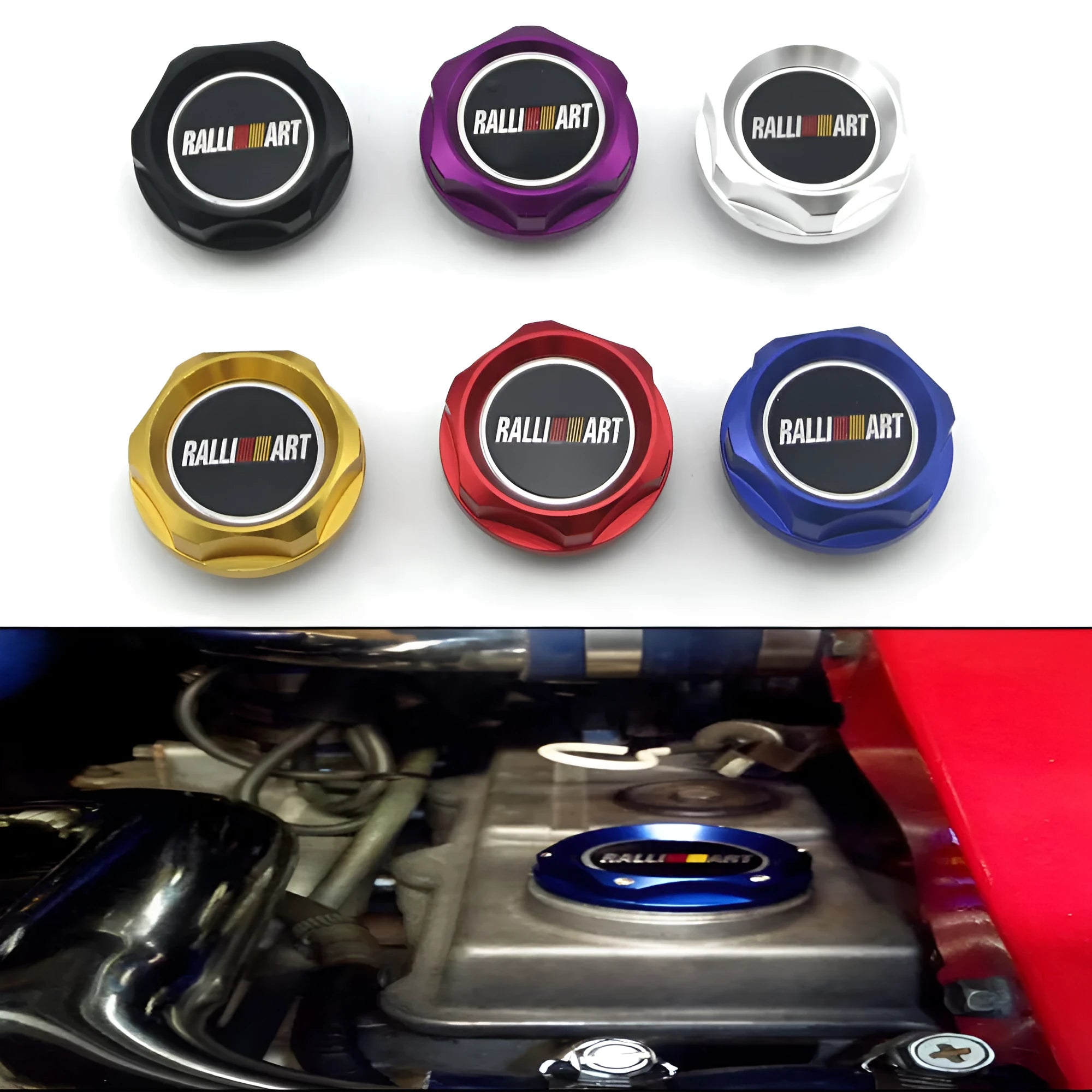 Aluminium alloy oil filter cap for Mitsubishi cars in a selection of six colours
