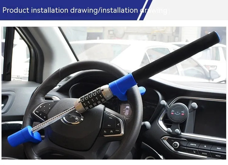 Password-protected car steering wheel U-lock in alloy steel