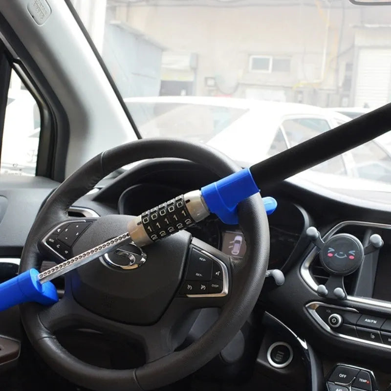 Password-protected car steering wheel U-lock in alloy steel