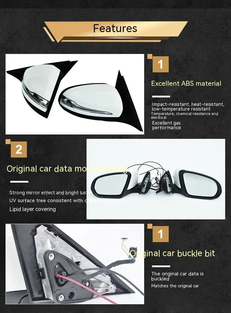Mercedes-Benz W205 C-Class black rearview mirror assembly replacement part