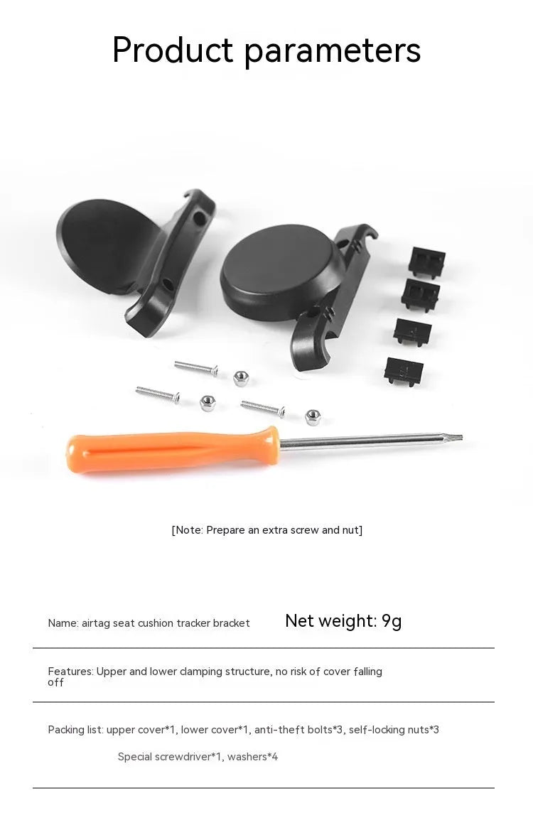 Black ABS plastic bicycle GPS tracker mounting bracket kit for seat bow installation with anti-theft hardware