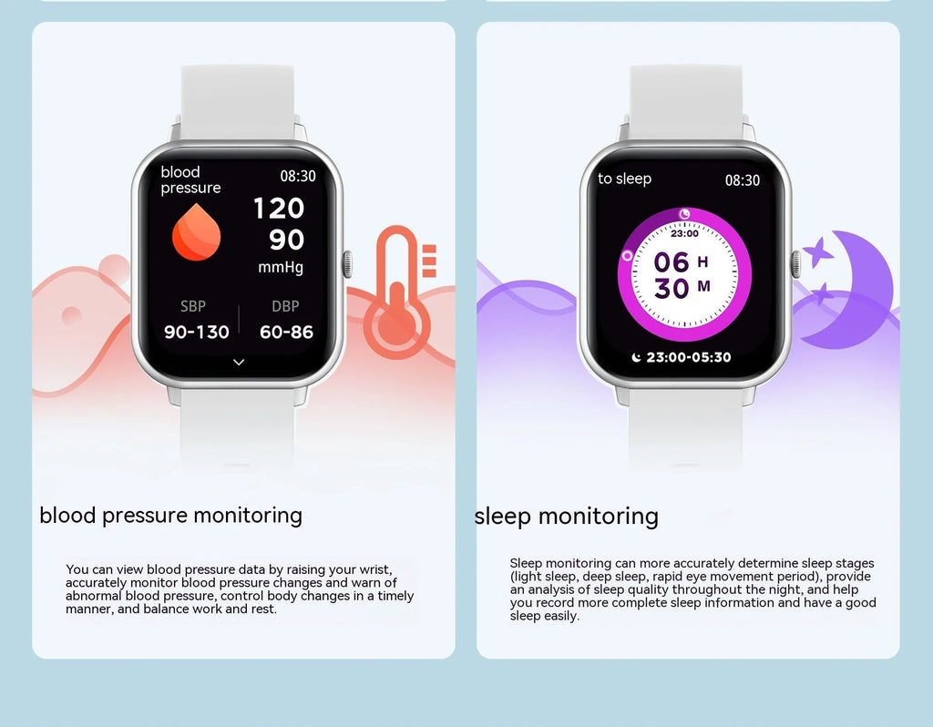 Bluetooth smart watch with heart rate monitor on wrist in black, silver grey, and pink colour options.