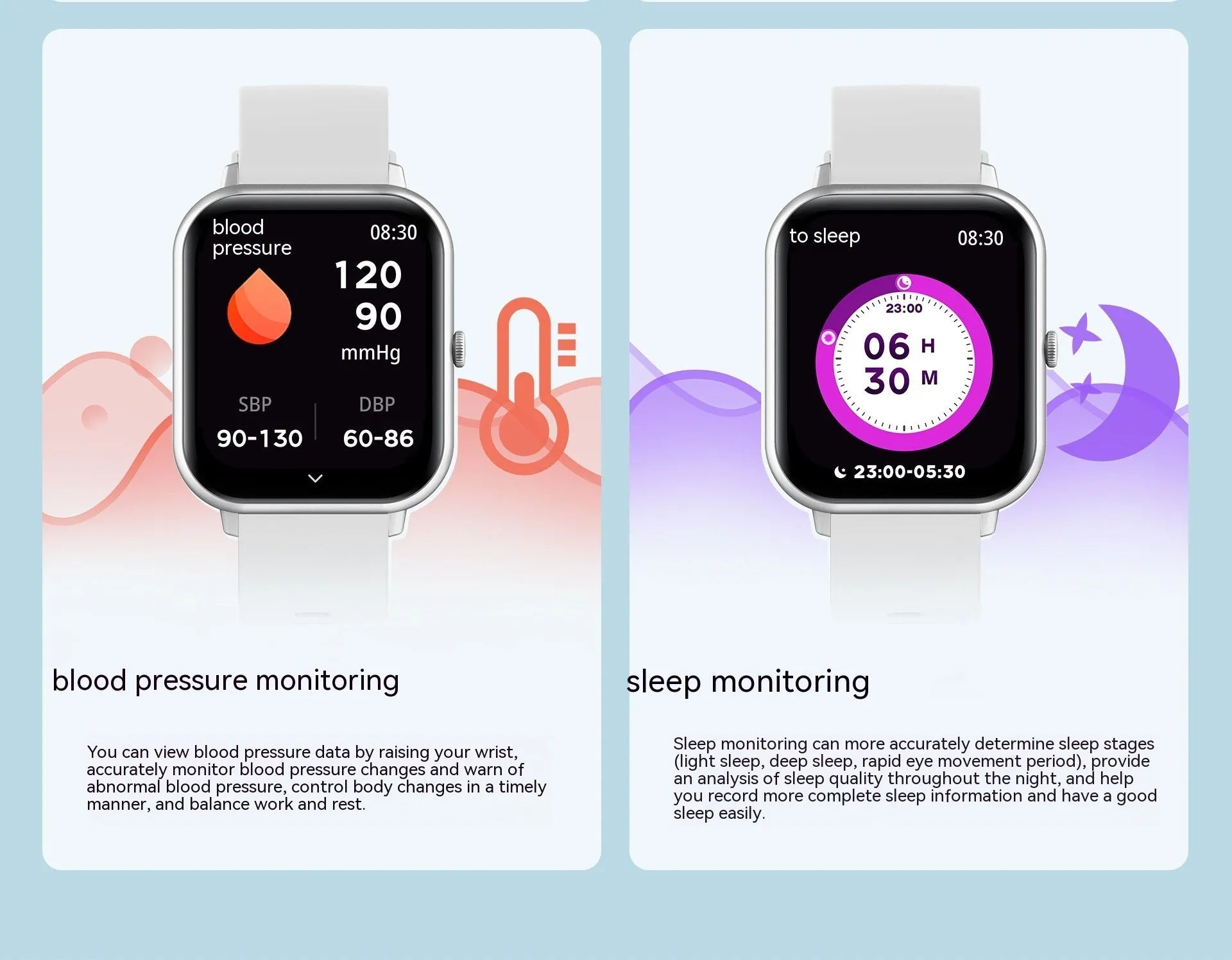 Bluetooth smart watch with heart rate monitor on wrist in black, silver grey, and pink colour options.