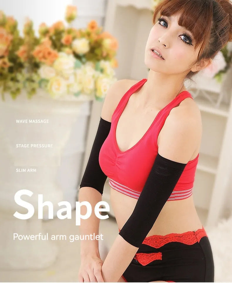 Women's shaping arm sleeves pair in black or skin colour, free size nylon construction