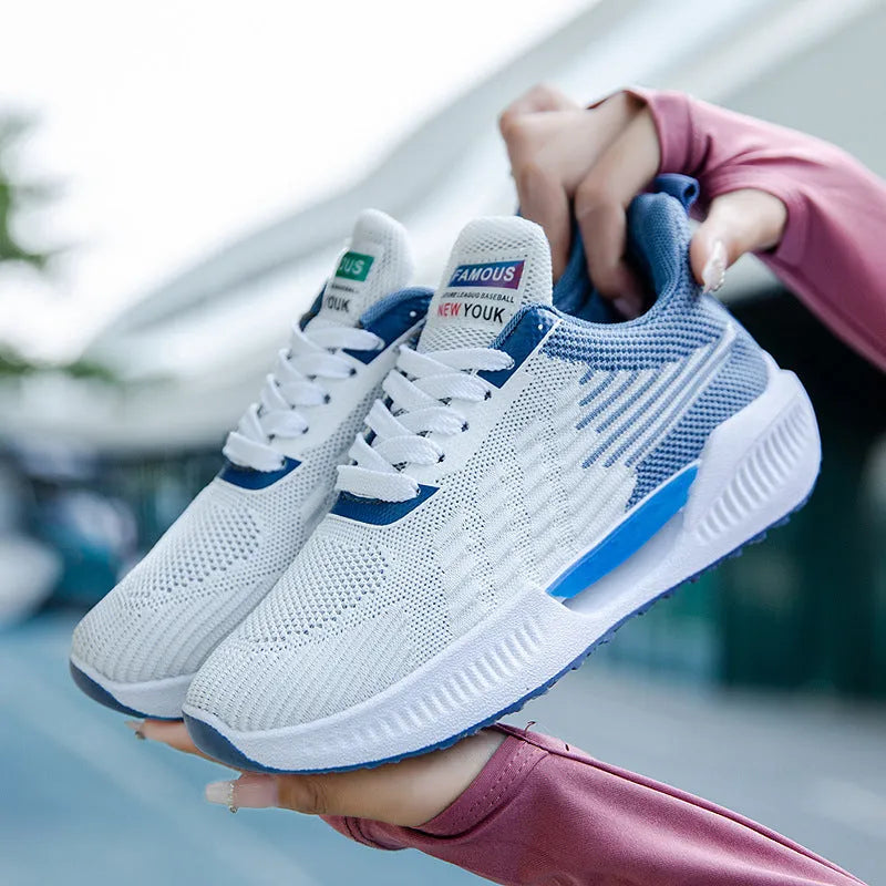 Men's blue casual sports shoes with mesh upper and plastic sole, shown with grey and green colour options.