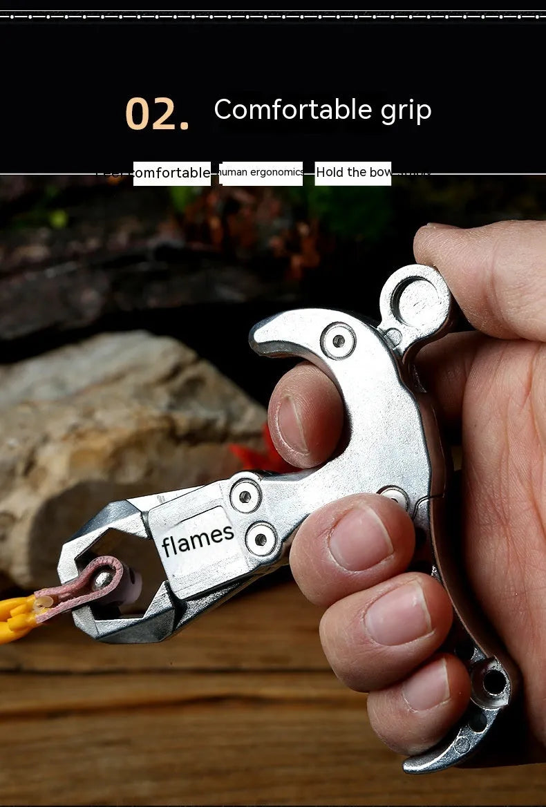 Zinc alloy archery release aid with two-axis harpoon clip mechanism